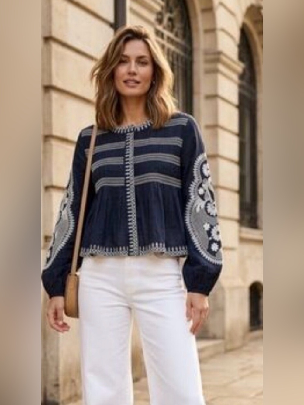 NWT 7 for all mankind Embroidered Cotton
Peplum Jacket Navy XS